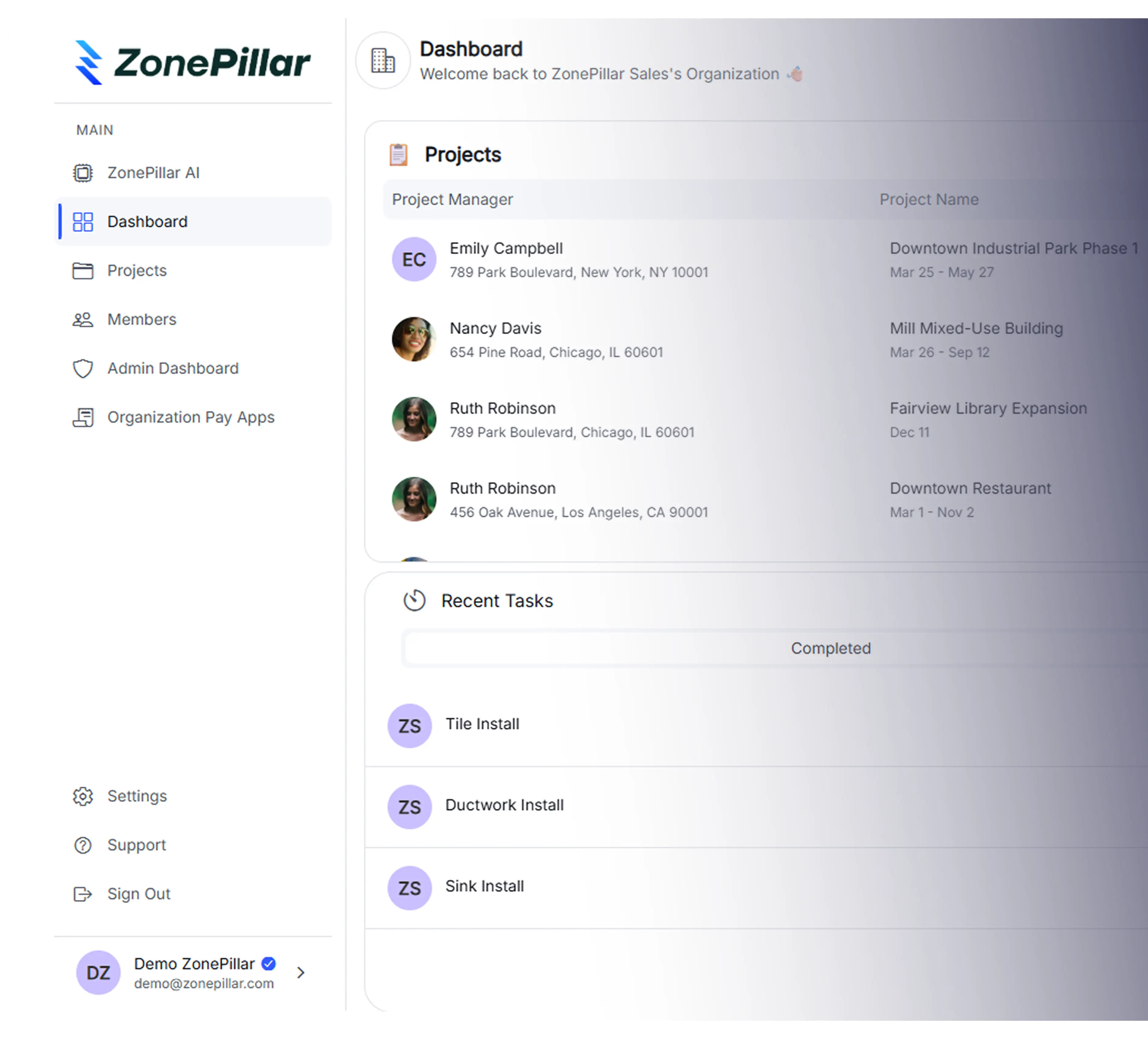 ZonePillar Dashboard