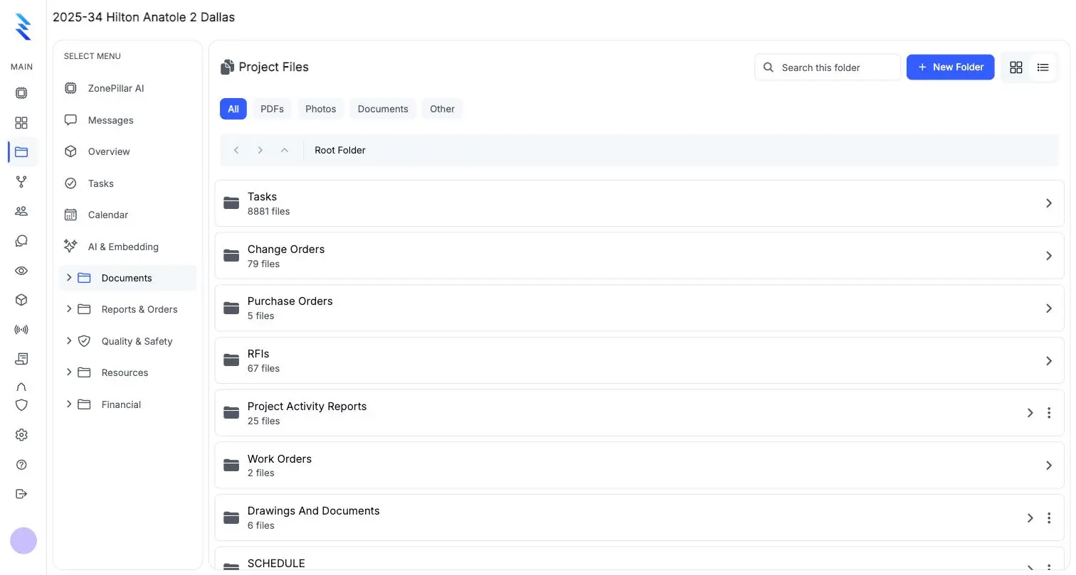 Project files organized in folders by record type