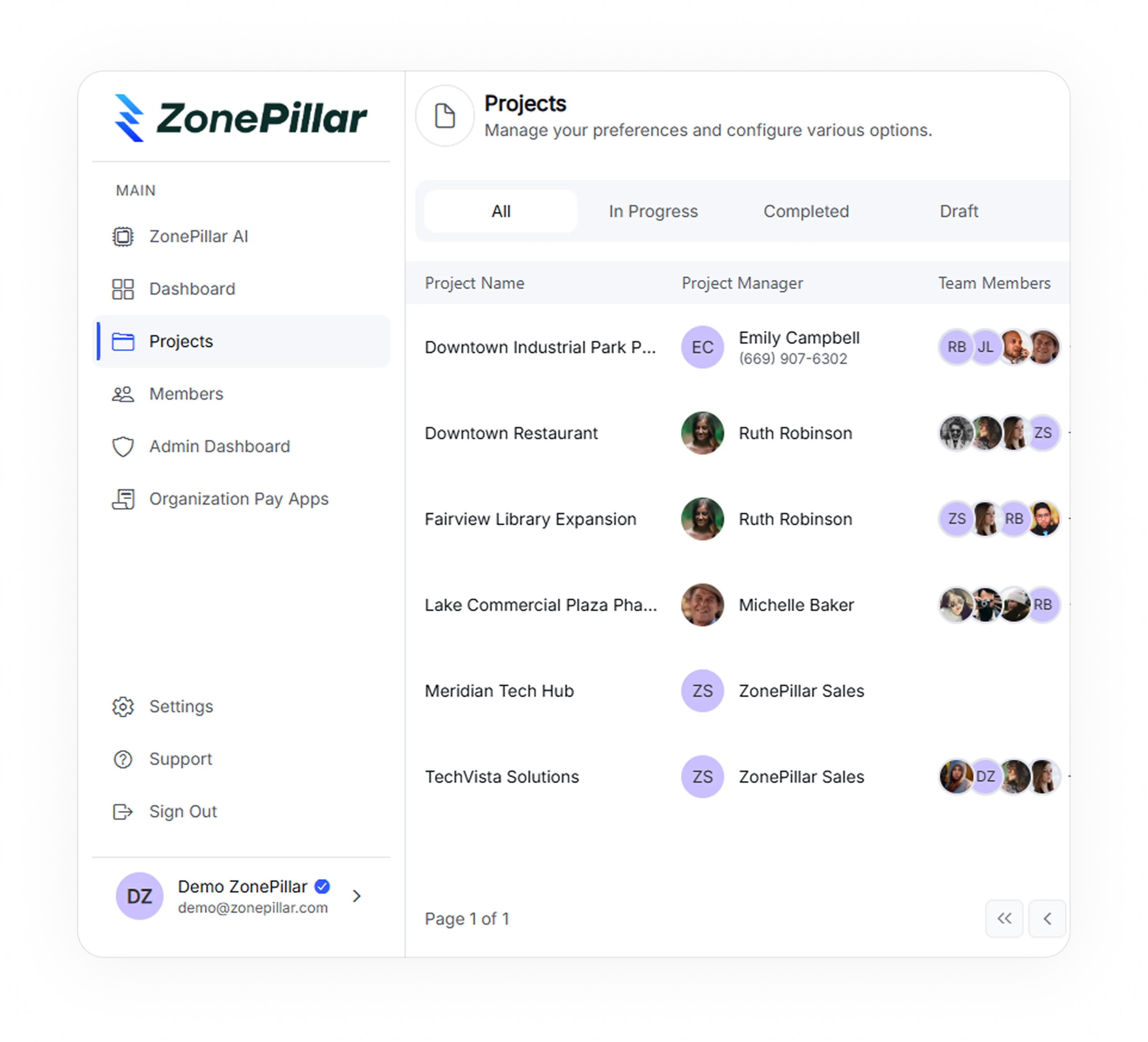 ZonePillar Projects Interface