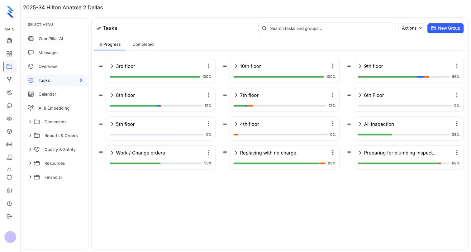 Task groups by floor with progress bars